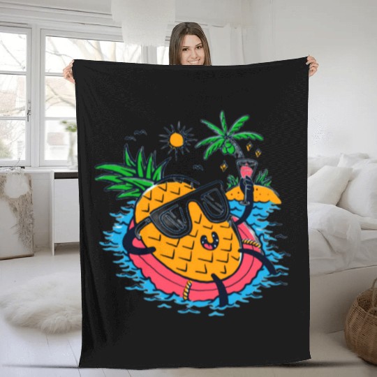 Tropical Pineapple Relaxing on Float Fleece Blankets