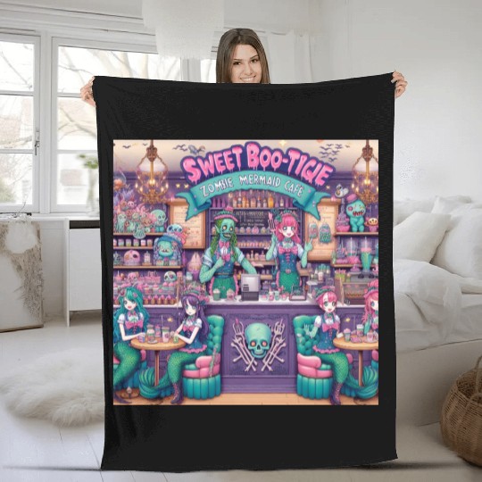 Sweet Boo-Tiqe Zombie Mermaid Cafe Fleece Blankets