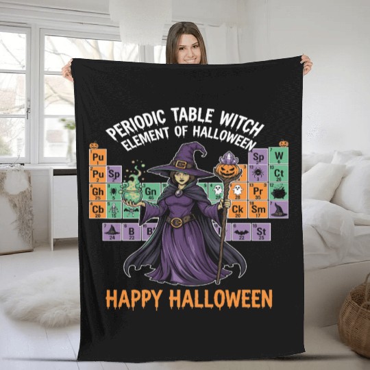 Witch and Periodic Table Halloween Design Fleece Blankets