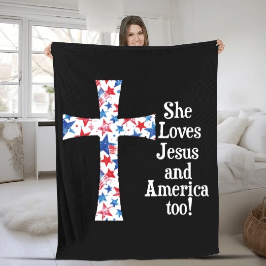 Patriotic Jesus Cross Design Fleece Blankets