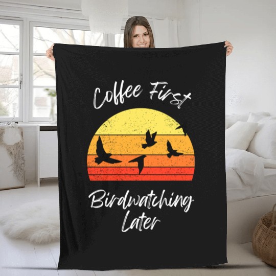 Coffee Fire Birdwatching Sunset Fleece Blankets