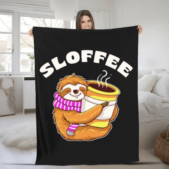 Sloffee Sloth Coffee Lover Design  Fleece Blankets