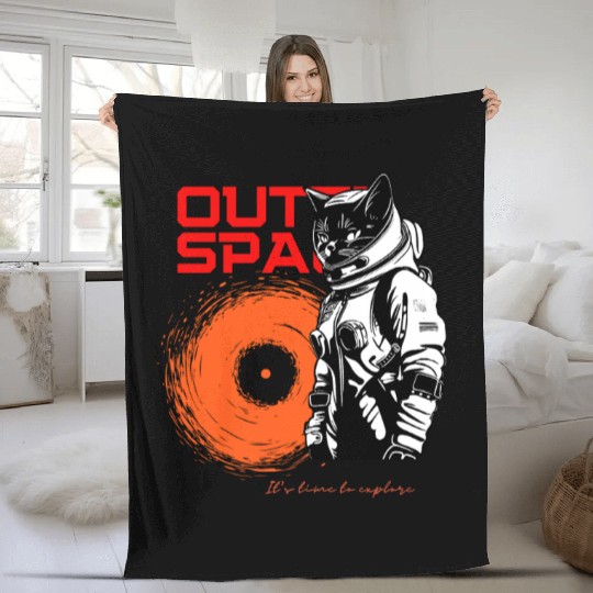 Space Cat Astronaut Adventure Fleece Blankets