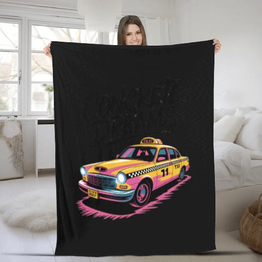 Vibrant Taxi Dreams Illustration Fleece Blankets