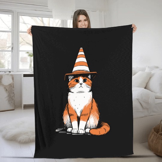 Traffic Cone Cat Fleece Blankets
