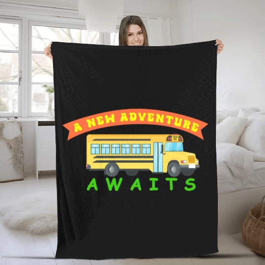 School Bus Awaits New Adventure Design Fleece Blankets