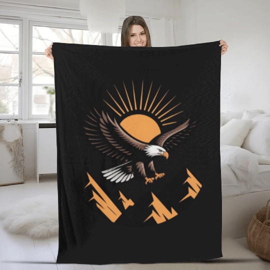 Majestic Eagle Sunset Graphic Fleece Blankets