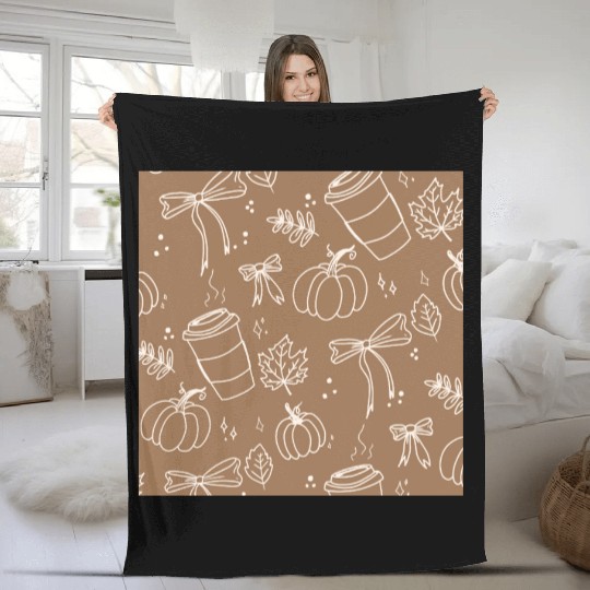 Autumn Cozy Pumpkin & Coffee Pattern Fleece Blankets