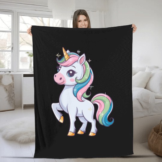 Colorful Fantasy Unicorn Illustration Fleece Blankets