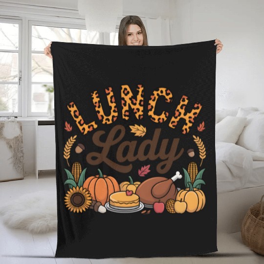 Leopard Fall Autumn Thanksgiving Lunch Lady Fleece Blankets