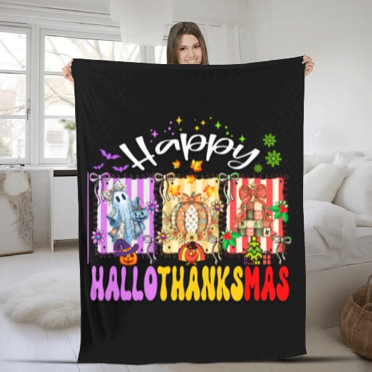 Festive Halloween Thanksgiving Collage Fleece Blankets