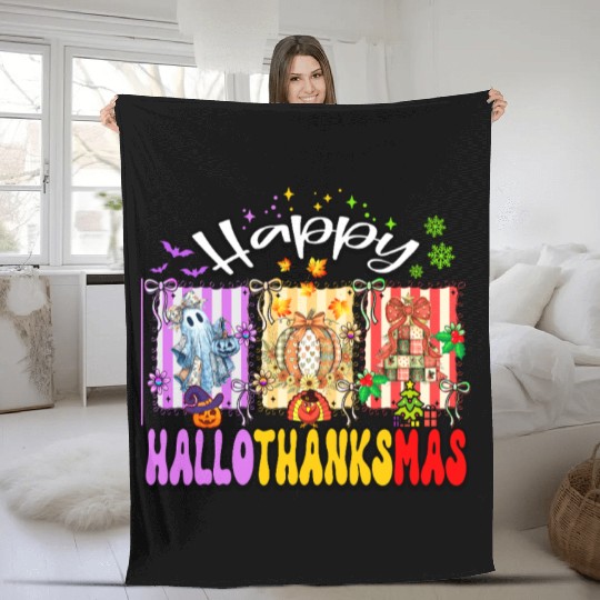 Festive Halloween Thanksgiving Collage Fleece Blankets