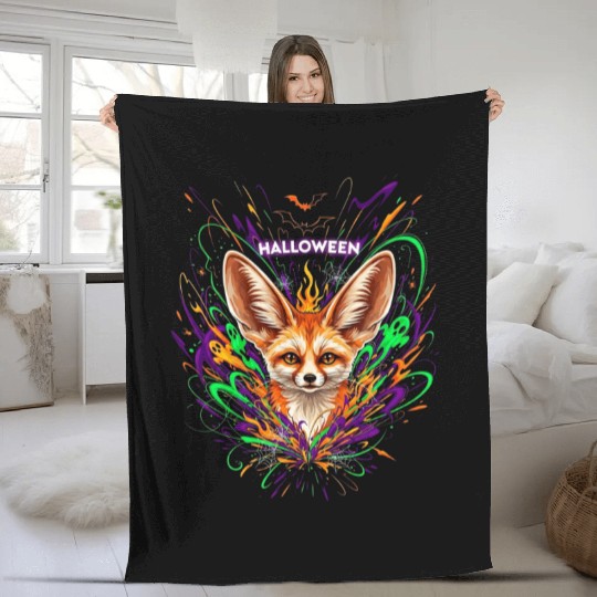 Halloween Fox with Psychedelic Fireworks Fleece Blankets