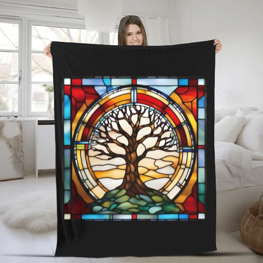 Stained Glass Tree of Life Artwork Fleece Blankets