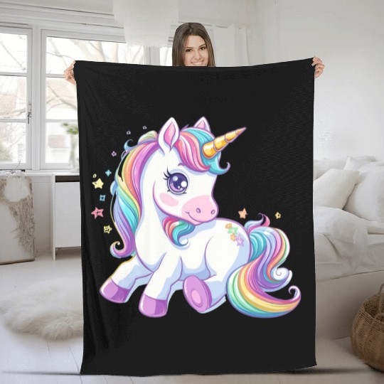 Cute unicorn rainbow fantasy Fleece Blankets