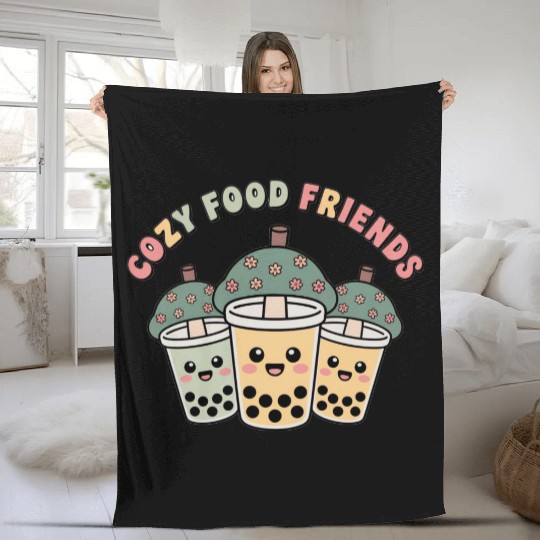 Cute Bubble Tea Cloud Trio Design Fleece Blankets