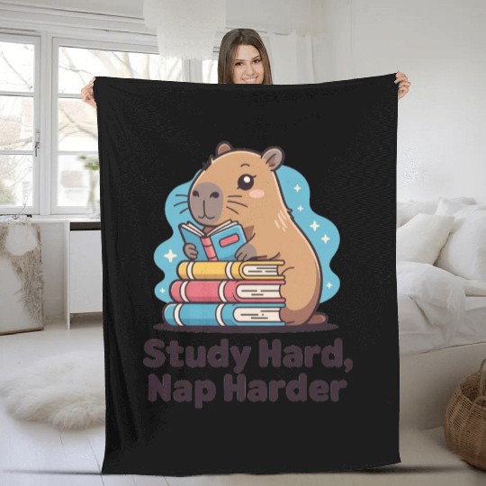 Cute Hamster Reading with Books Fleece Blankets