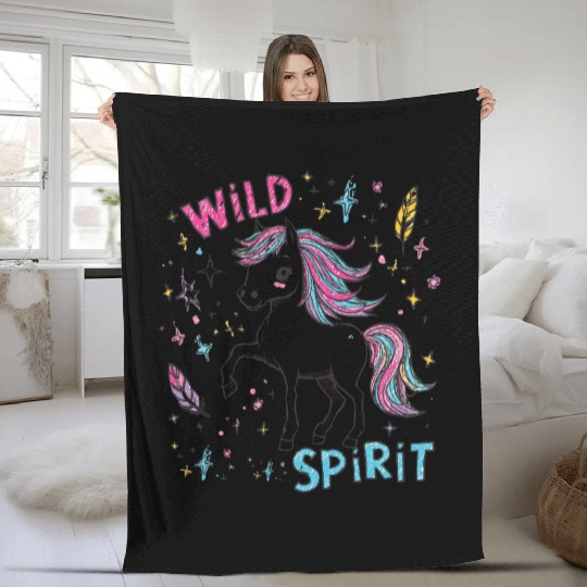 Colorful Wild Unicorn Spirit Design Fleece Blankets