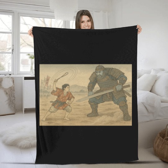 Epic Samurai Duel Illustration Fleece Blankets