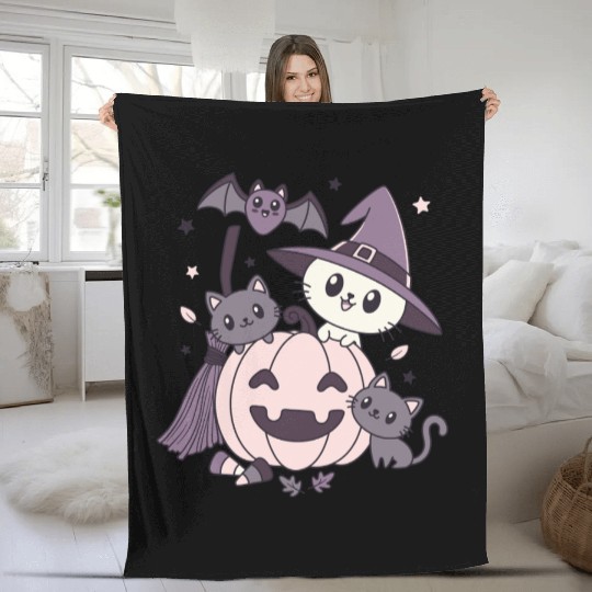 Halloween Kawaii Cat Pumpkin Ghosts Fleece Blankets