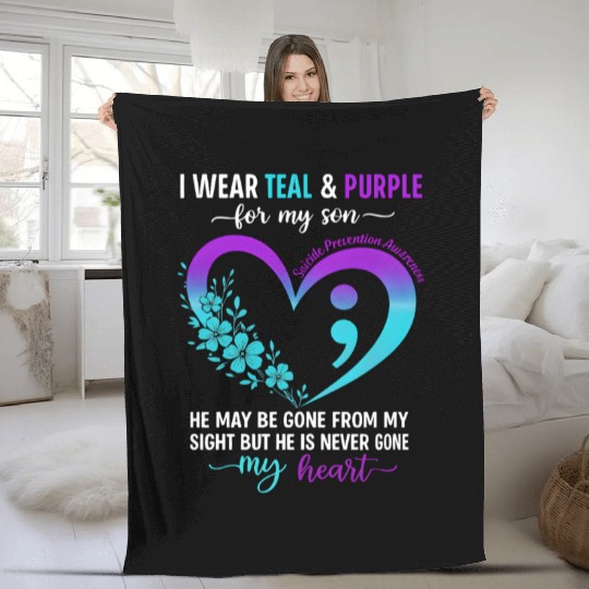 I Wear Teal & Purple for My Son Suicide Prevention Fleece Blankets
