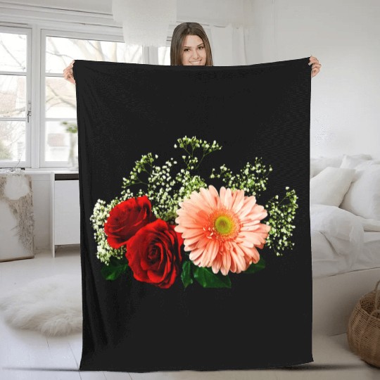 Gerbera Daisy And Two Roses Fleece Blankets