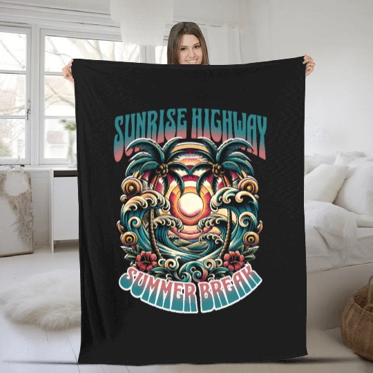Sunrise Highway Summer Break Design Fleece Blankets