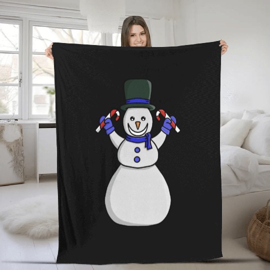 Festive Snowman with Candy Cane and Gloves Fleece Blankets