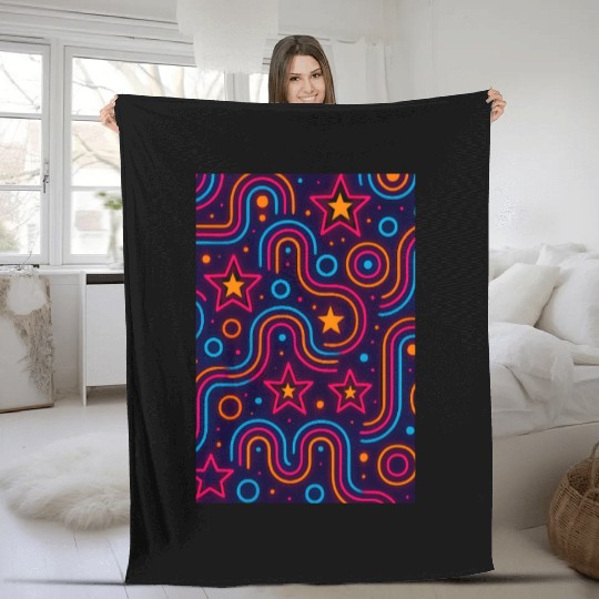 Neon Starburst Cosmic Pattern Fleece Blankets