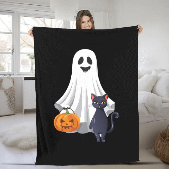 Halloween Ghost Cat Pumpkin Fleece Blankets