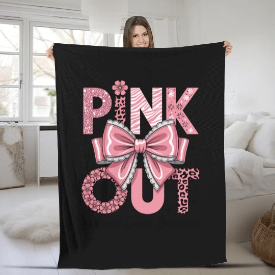 Pink Out Breast Cancer Awareness Coquette Bow  Fleece Blankets