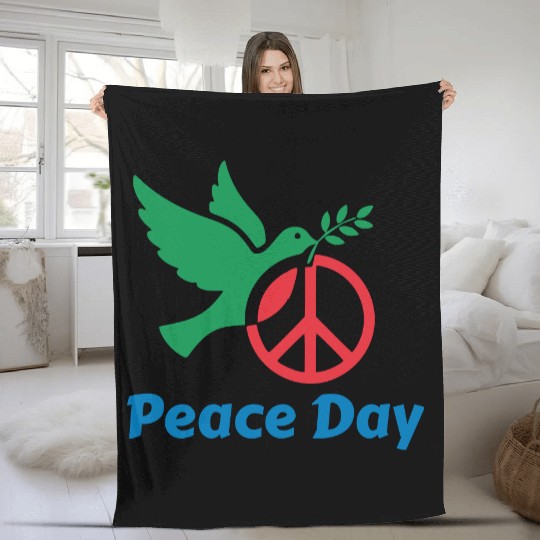 Peace Day Dove with Olive Branch Fleece Blankets