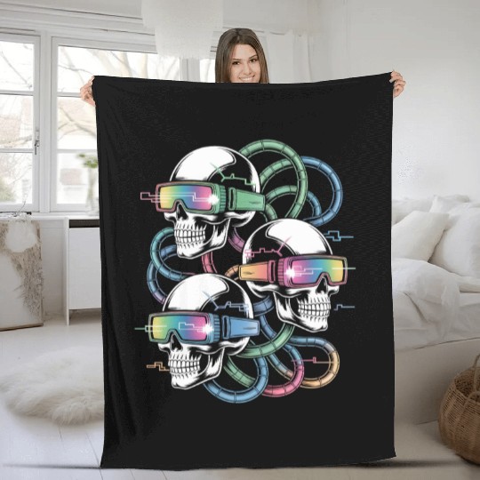VR Skeleton Head Circuit Vision Streetwear Fleece Blankets