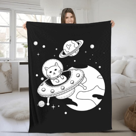 Space Cat Adventure Design Fleece Blankets