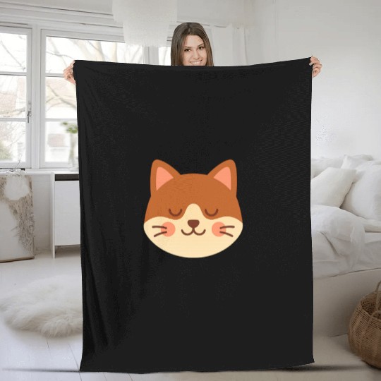 Minimal Cat Face – Cute Kitty Fleece Blankets
