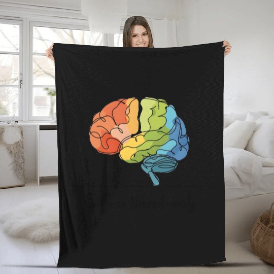 Embrace Neurodiversity - Line Art Rainbow Brain Fleece Blankets