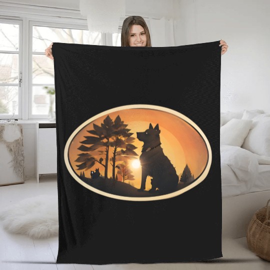 Sunset Wilderness Wolf Silhouette Fleece Blankets