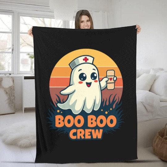 Halloween Boo Boo Crew Cute Ghost Nurse Doctor Fleece Blankets
