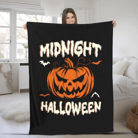 Midnight Halloween Pumpkin Scary Jack-O-Lantern Fleece Blankets