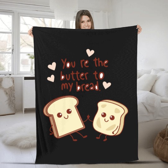 Cute Bread and Butter Kawaii Valentine Design Fleece Blankets