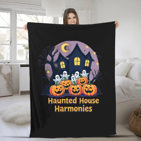 Haunted House Harmonies Halloween Design Fleece Blankets