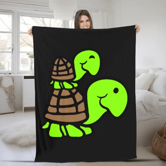 2 turtles piggyback mummy daddy child riding cute Fleece Blankets