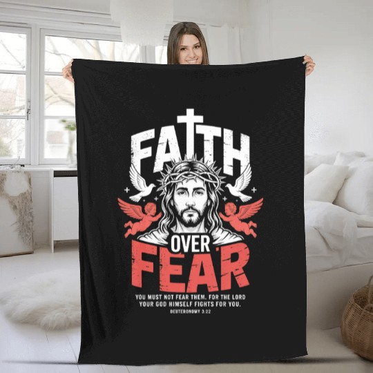 Faith Over Fear Christian Streetwear Fleece Blankets