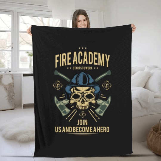 Fire Academy Skull Hero Design Fleece Blankets