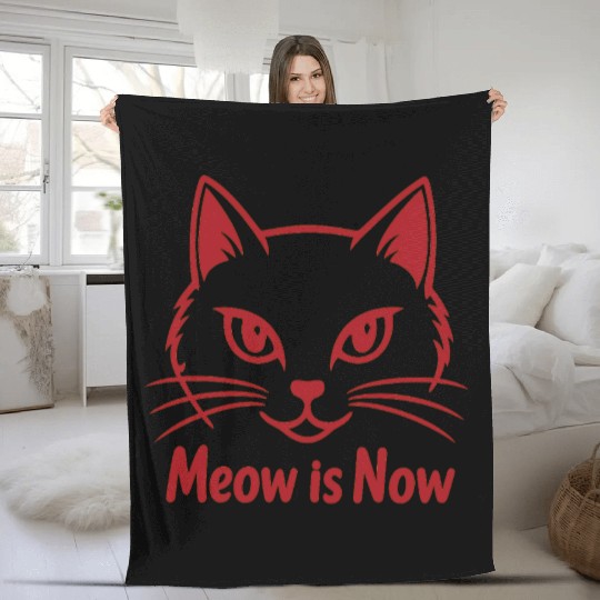 Elegant Cat Face with Bold Red Lines - Meow Is Now Fleece Blankets