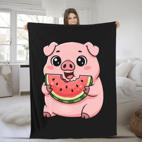 Sweet pig watermelon summer fruit vacation farm Fleece Blankets