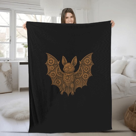 Steampunk Bat Character Illustration Fleece Blankets
