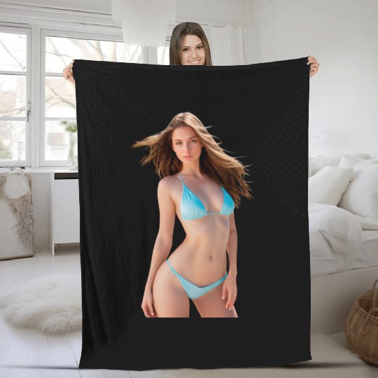 Ethereal Ocean Wave Bikini Design Fleece Blankets