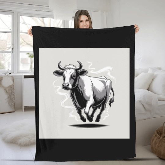 Running Cow Graphic Fleece Blankets
