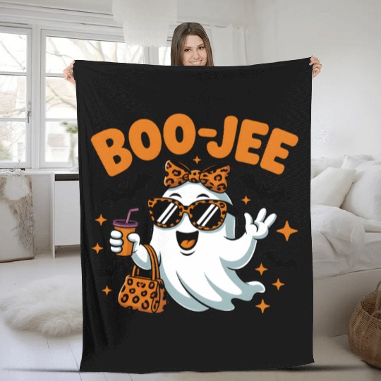 Boo-Jee Ghost Cute Leopard Print Halloween Boojee Fleece Blankets